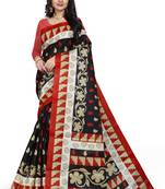Black printed art silk saree with blouse