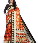 Dark multicolor printed art silk saree with blouse