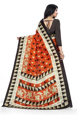 Dark multicolor printed art silk saree with blouse 2