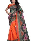 Orange printed art silk saree with blouse