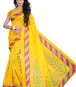 Yellow printed art silk saree with blouse