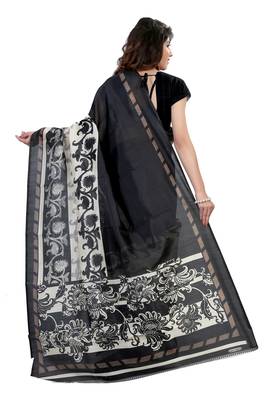 Black printed art silk saree with blouse 2