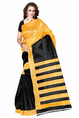 Black printed art silk saree with blouse 1