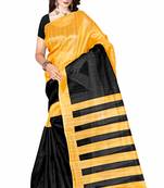 Black printed art silk saree with blouse