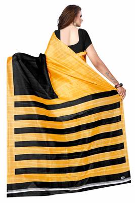 Black printed art silk saree with blouse 2