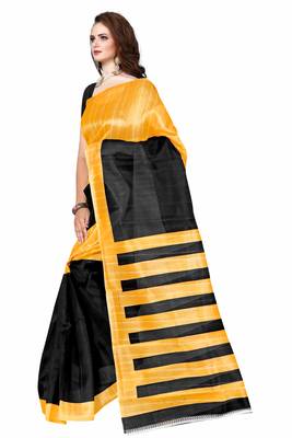 Black printed art silk saree with blouse 3
