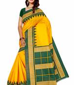 Yellow printed art silk saree with blouse