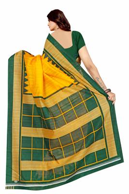 Yellow printed art silk saree with blouse 2