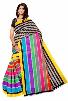 Dark multicolor printed art silk saree with blouse 1