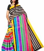 Dark multicolor printed art silk saree with blouse