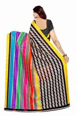 Dark multicolor printed art silk saree with blouse 3