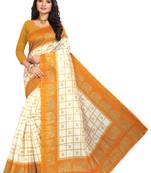 Yellow printed art silk saree with blouse