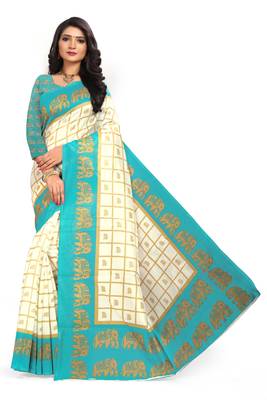 Light blue printed art silk saree with blouse 1