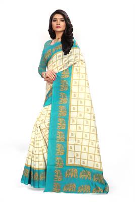 Light blue printed art silk saree with blouse 2
