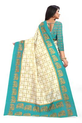 Light blue printed art silk saree with blouse 3