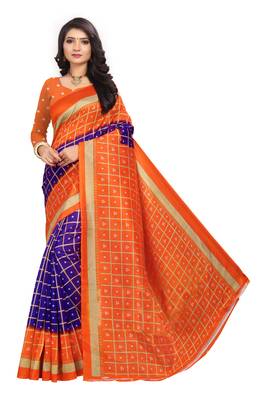 Light purple printed art silk saree with blouse 1