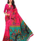 Pink printed art silk saree with blouse