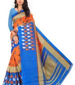 Orange printed art silk saree with blouse