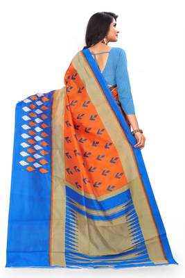 Orange printed art silk saree with blouse 3