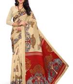 Chiku printed art silk saree with blouse
