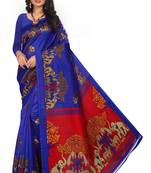 Dark blue printed art silk saree with blouse