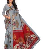Light silver printed art silk saree with blouse
