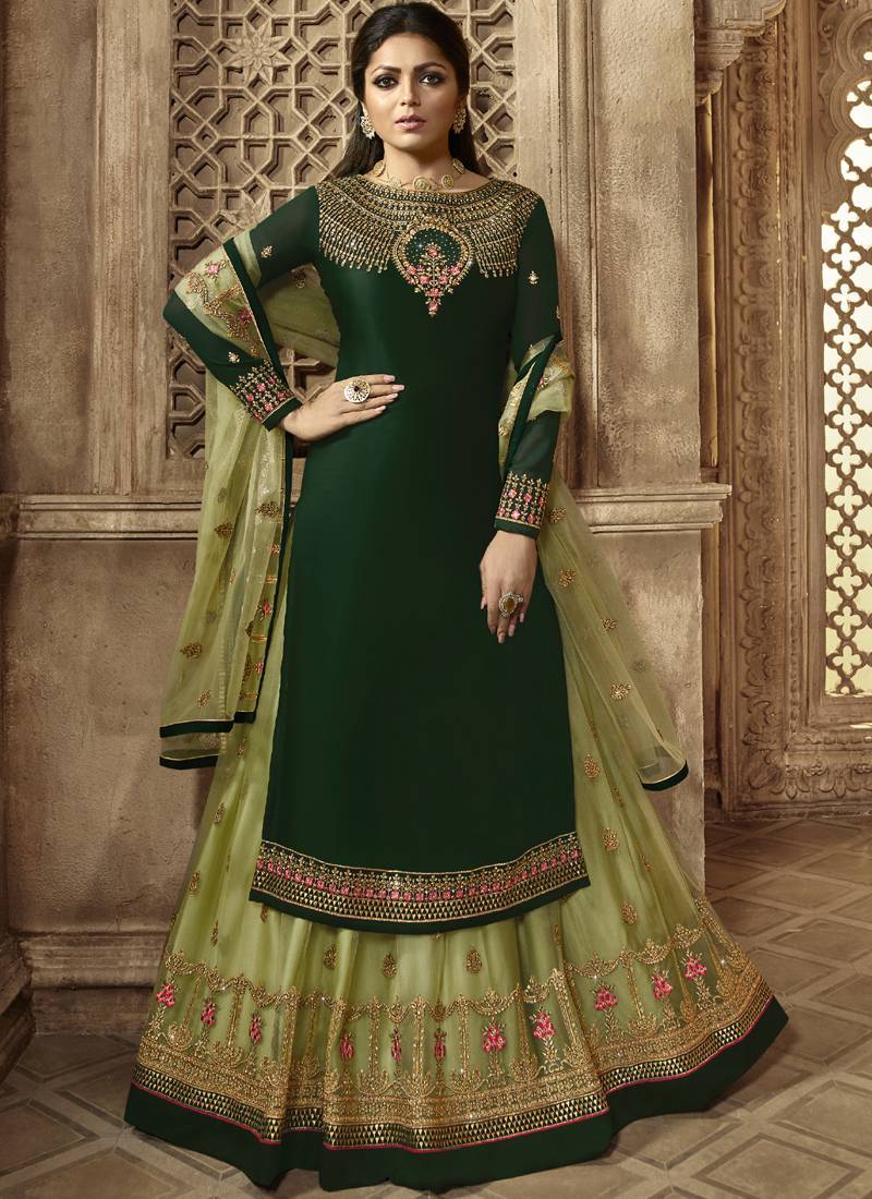 GREEN EMBROIDERED GEORGETTE INDIAN-PAKISTANI SALWAR SEMI STITCHED ...