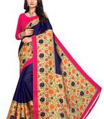 Blue printed art silk saree with blouse