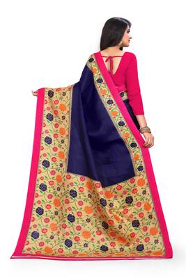 Blue printed art silk saree with blouse 3