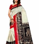 Black printed art silk saree with blouse