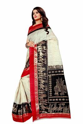 Black printed art silk saree with blouse 2