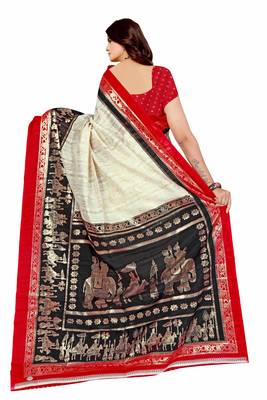 Black printed art silk saree with blouse 3