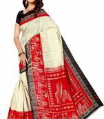 Red printed art silk saree with blouse