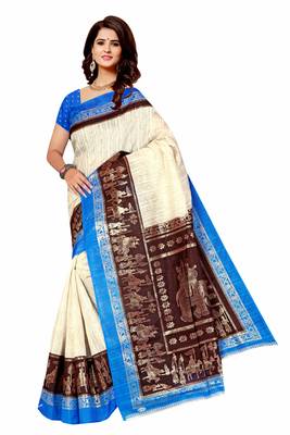 Dark maroon printed art silk saree with blouse 1