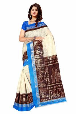 Dark maroon printed art silk saree with blouse 2