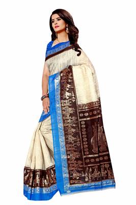 Dark maroon printed art silk saree with blouse 3