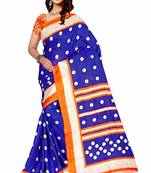 Blue printed art silk saree with blouse