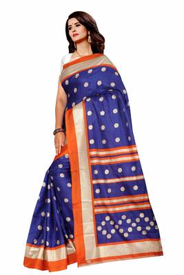 Blue printed art silk saree with blouse 2
