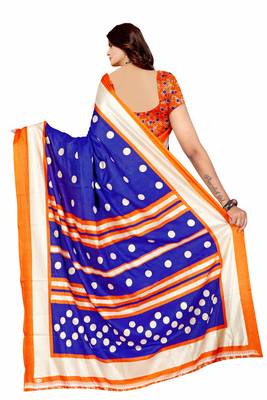 Blue printed art silk saree with blouse 3