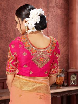 Peach woven banarasi silk saree with blouse 5