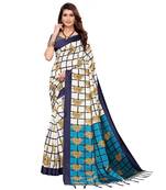 Blue printed tussar silk saree with blouse