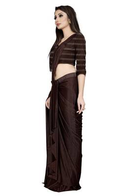 Brown embroidered polyester saree with blouse 2
