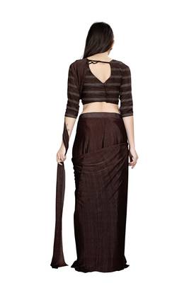Brown embroidered polyester saree with blouse 3