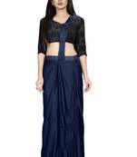 Dark blue embroidered polyester saree with blouse