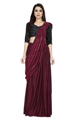 Dark blood red embroidered polyester saree with blouse 1