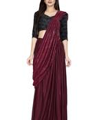 Dark blood red embroidered polyester saree with blouse