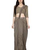 Beige embroidered polyester saree with blouse