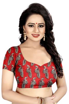 Red printed khadi saree with blouse 4