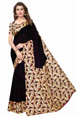 Black printed khadi saree with blouse 1