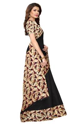 Black printed khadi saree with blouse 2